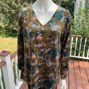 J. Jill Floral V-Neck Blouse - Pink, Blue, Brown